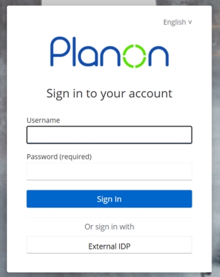 Planon Login screen