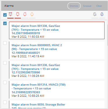 Alarms list widget