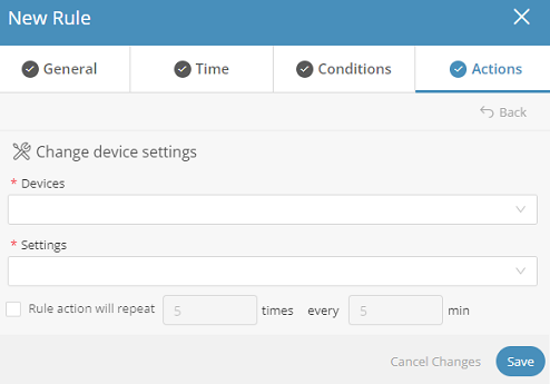 Screen capture displaying Change device settings action window