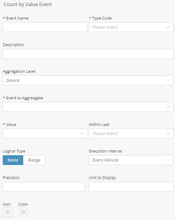 Screen capture dispalying count by value event window