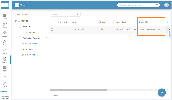 Overview of a Reports with highlighted created by coloum