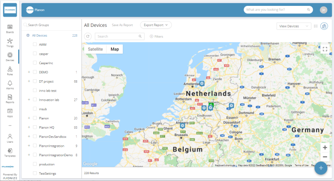 Overview of an all devices dashboard along with map view