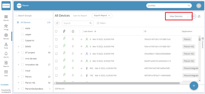 Overview of the device list