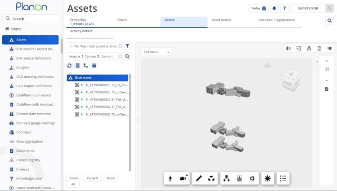 BIM viewer, displaying three BIM models