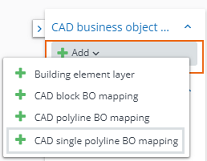 screen capture displaying CAD business object mappings pop-up with selected CAD single polyline BO mapping