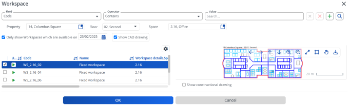 screen capture displaying selected workspace highlighting in the CAD drawing