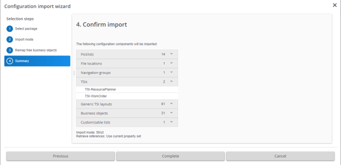 Import summary screen.