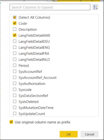 List of available fields.