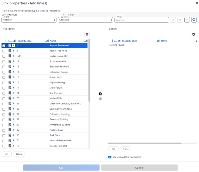 Scren capture of link properties - add links(s) dialog box