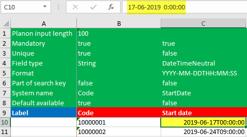 Excel sheet with Start date.