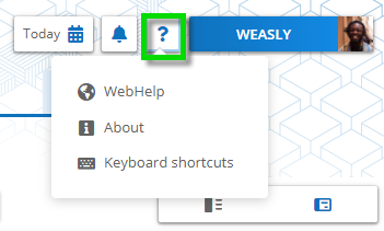 Screen capture showing the option for keyboard shortcuts when the help icon is clicked