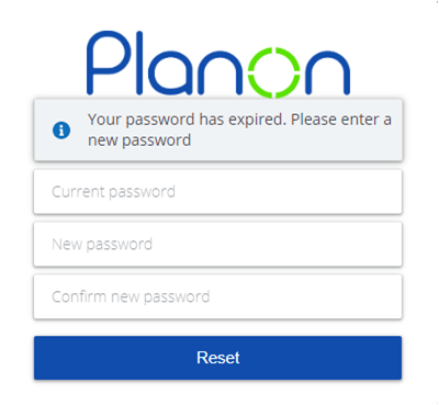 Screen capture of password reset dialog box