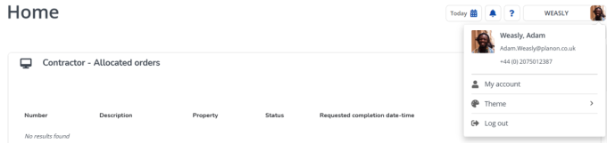 Screen capture of home page, logo, reference date and account information