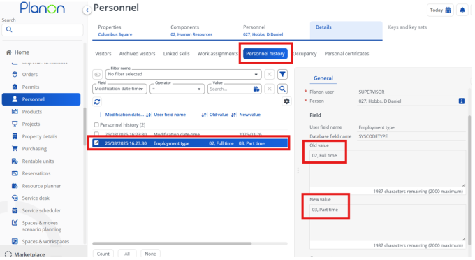 Screen capture displaying logged history
