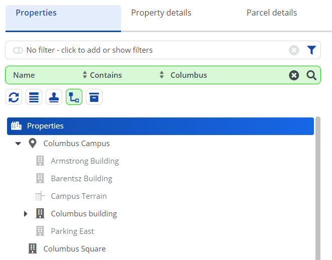 Elements list showing related properties Elements list showing related properties