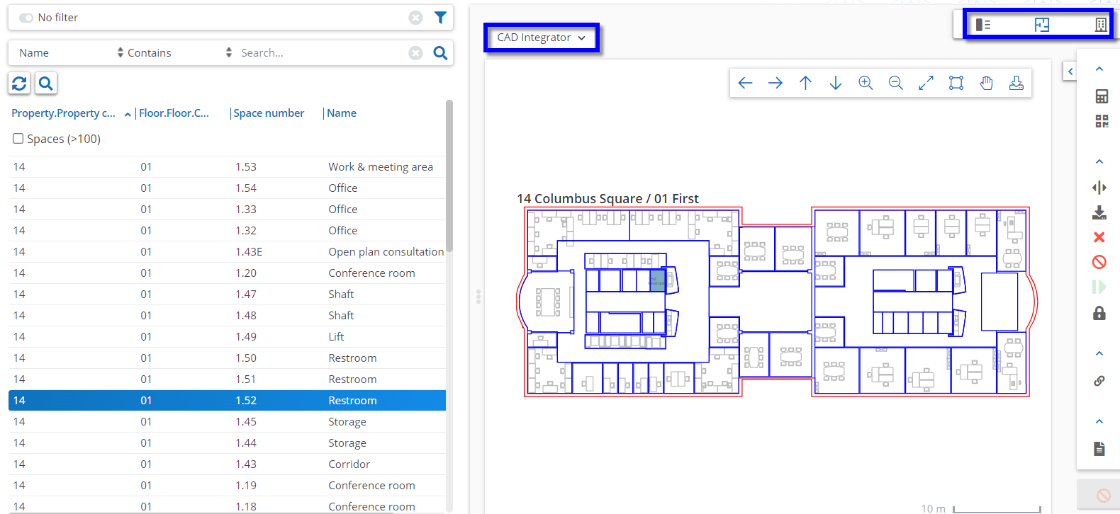 Screen capture showing the CAD Integrator view of the selected property