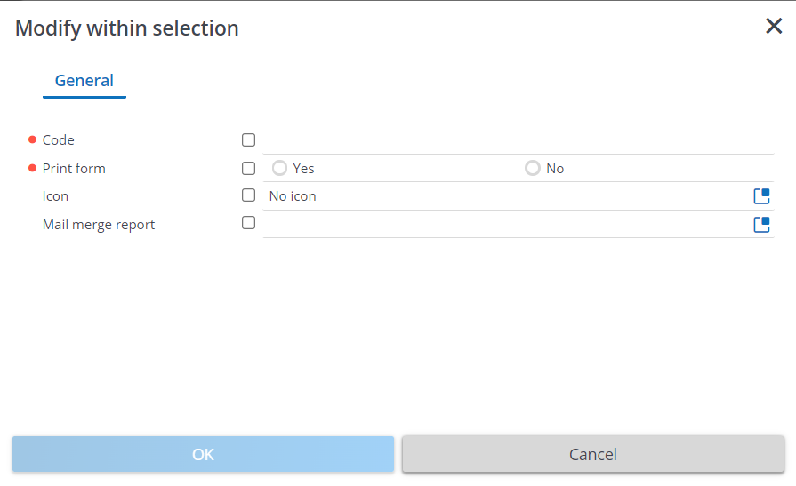 Different options available in the Modify within selection dialog box