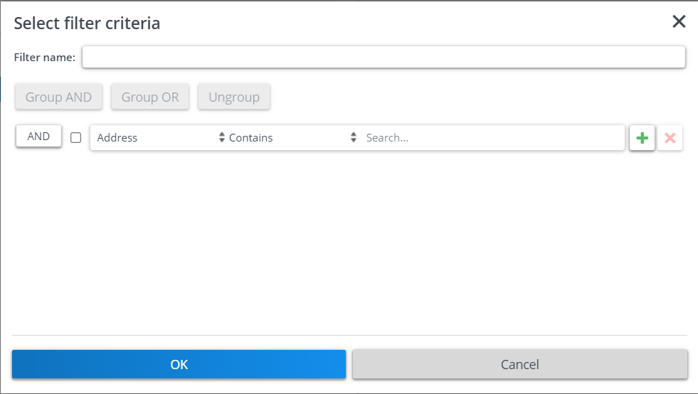 Screen capture of the Select filter criteria dialog box