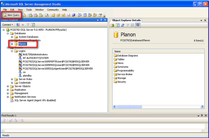 Screen capture of MS SQL server management studio