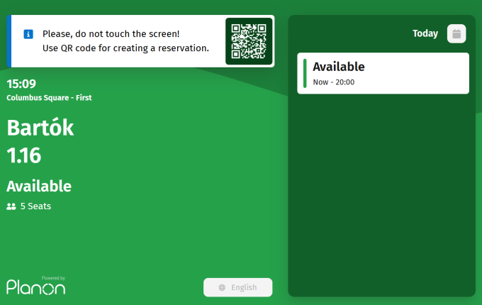 Screen capture of the Room booking panel in ‘Do-not-touch mode’