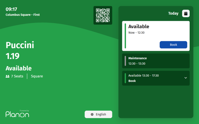 Screen capture of the Room booking panel interface