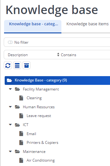 Knowledge base categories