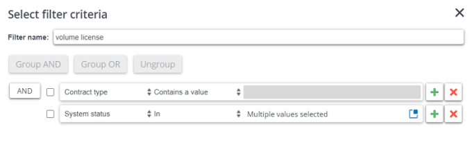 Screen capture showing filter criteria to check maximum volume of leases