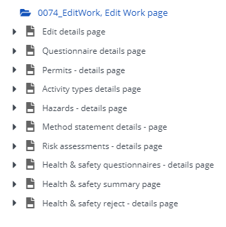 Screen capture of web definition's Health and safety pages for Start Work Wizard