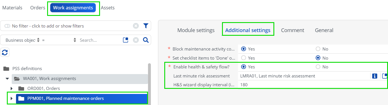 Screen capture of the Additional settings tab with Health and safety settings