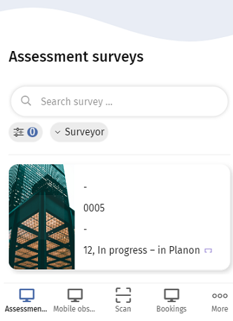 Screen capture displaying the start page of Mobile Assessment Survey app