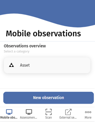 Screen capture displaying the start page of Planon Live - Mobile observations app