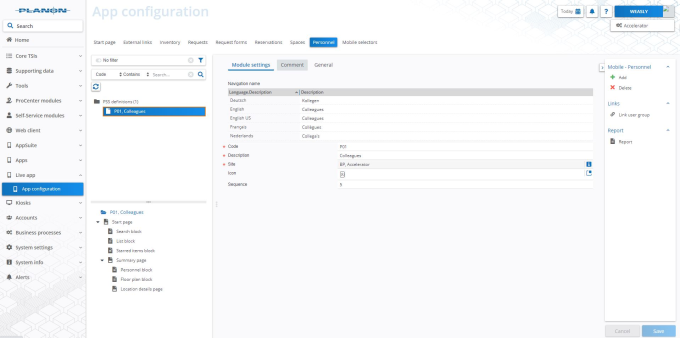 screen capture of Live app-App configuration displaying Personnel module web definition