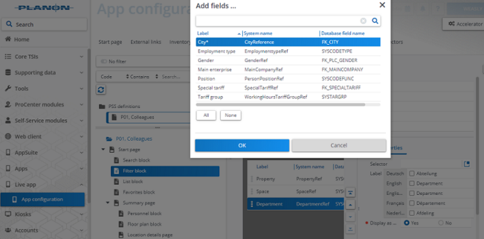 screen of App configuration displaying how to configure colleague filter block