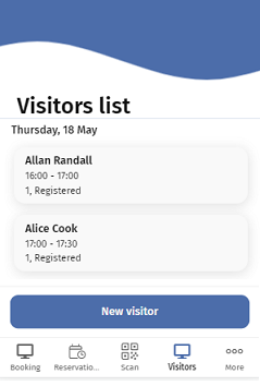Screen capture displaying Visitors list page along with scheduled visitors