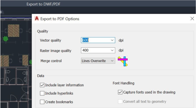 Screen capture displaying export options in Autodesk