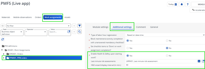 Screen capture of the Additional settings tab with Health and safety settings