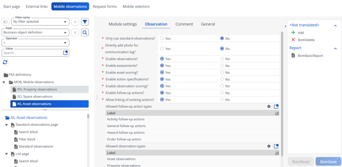 screen capture displaying the Mobile observation sub web definitions