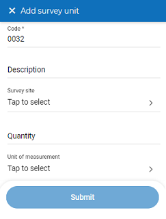 screen capture of Add survey unit page