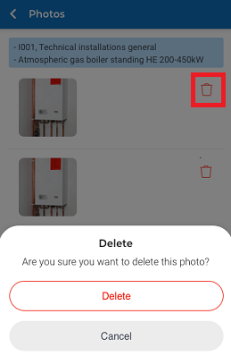 screen capture of deleting added photos for survey elements