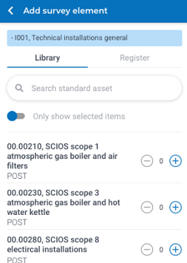 screen capture of survey elements Library