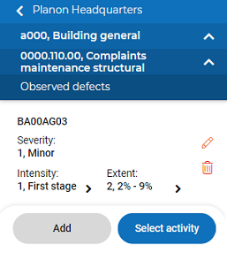 screen capture of observed defects page