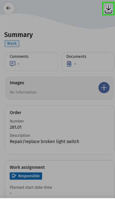 Screen capture of Summary page with Download asset button