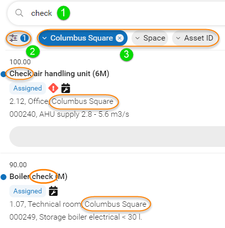 Screen capture showing Searching and Filtering examples