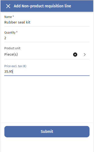 Screen capture of requisition line with unlisted product