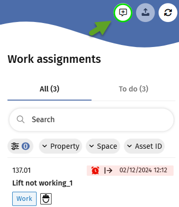 Screen capture of Add request icon on PMFS app