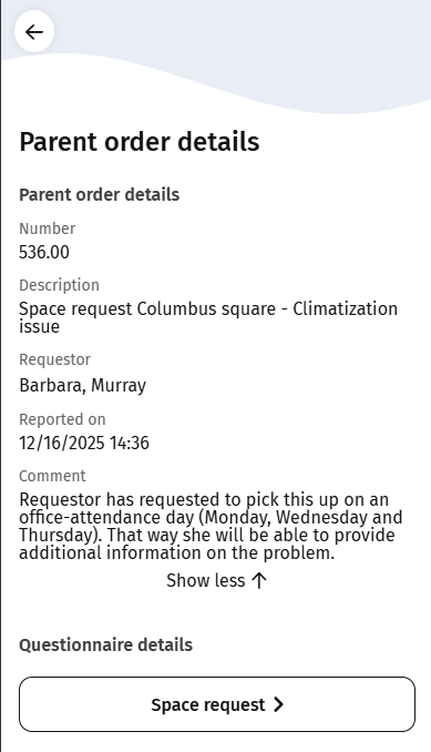 Screen capture of Parent order details page