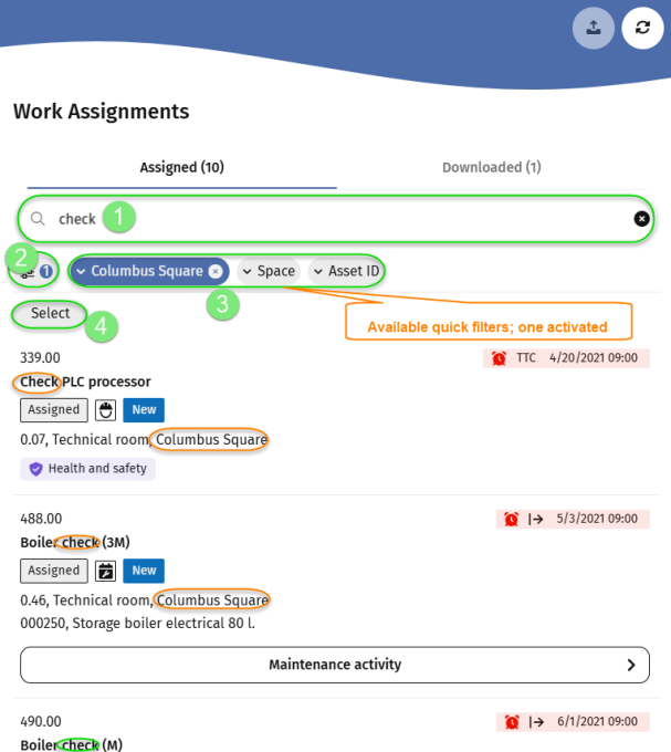Screen capture showing Searching and Filtering examples