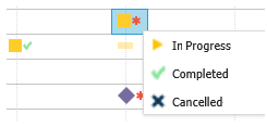 Screen capture of context menu with options to change an activity's status