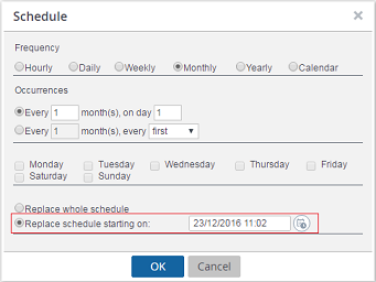 Screen capture of Schedule dialog with schedule replacement setting