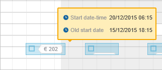 Screen capture of a tooltip dynamically displaying an activity's current and old start date